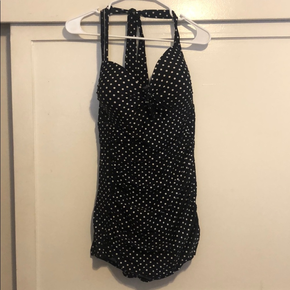 XL Black and White Polka Dot One Piece Swimsuit